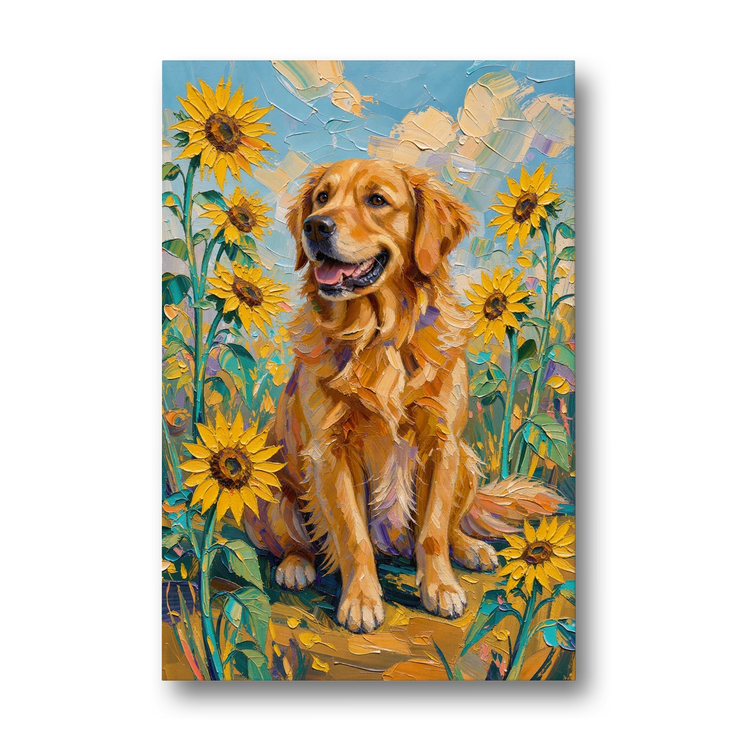 Golden Retriever with Sunflowers - Canvas Wall Art - Front