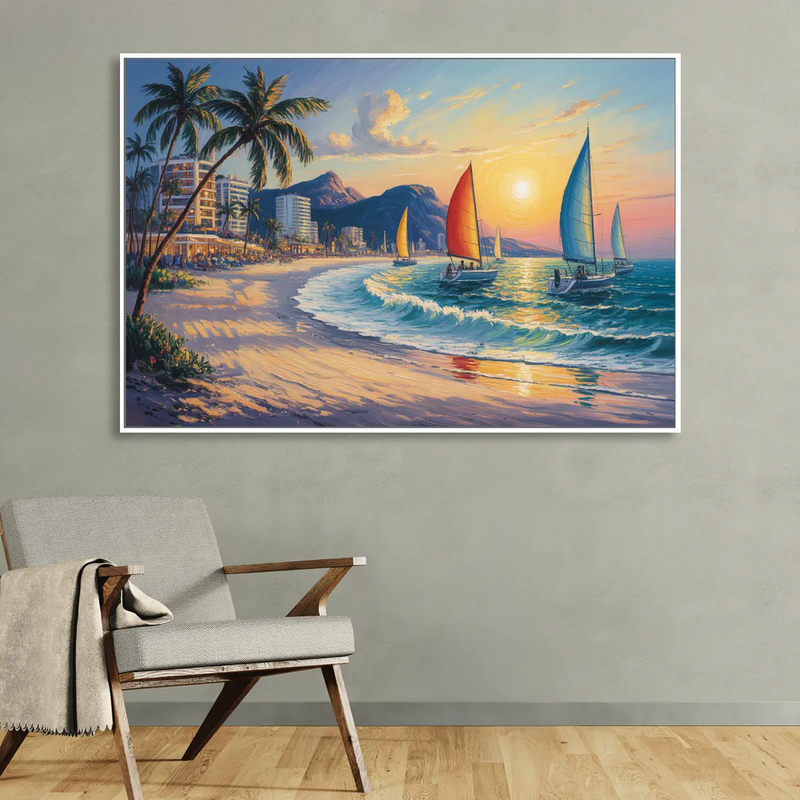 Golden Zone Beachfront Living Room - White Canvas Wall Art