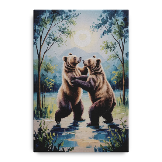 Graceful Bear Dance in Moonlight - Canvas Wall Art