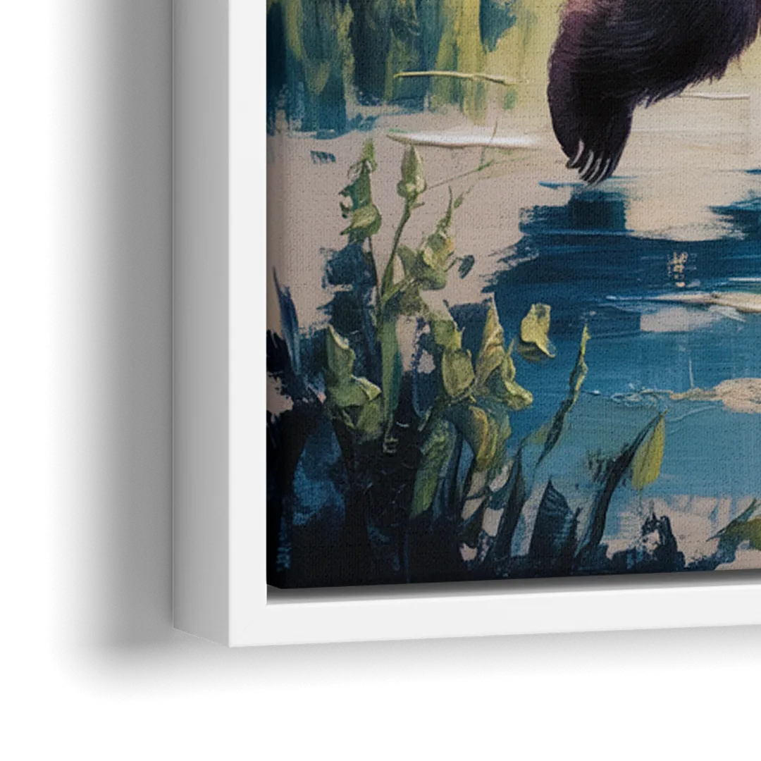 Graceful Bear Dance in Moonlight - Close-Up White Frame Canvas