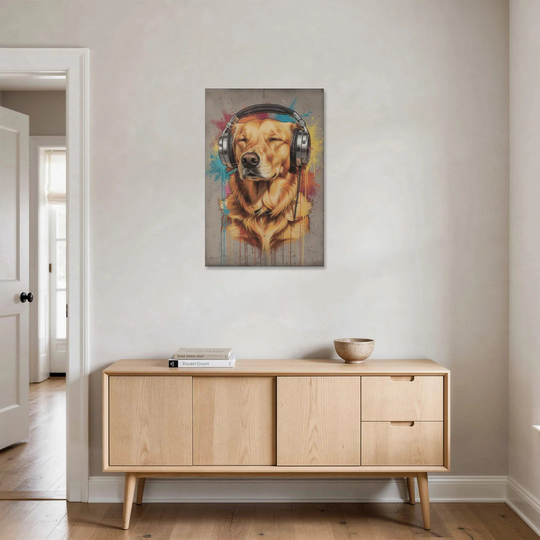 Graffiti Golden Retriever with Headphones - Canvas Wall Art - Coffee Table - 24x36