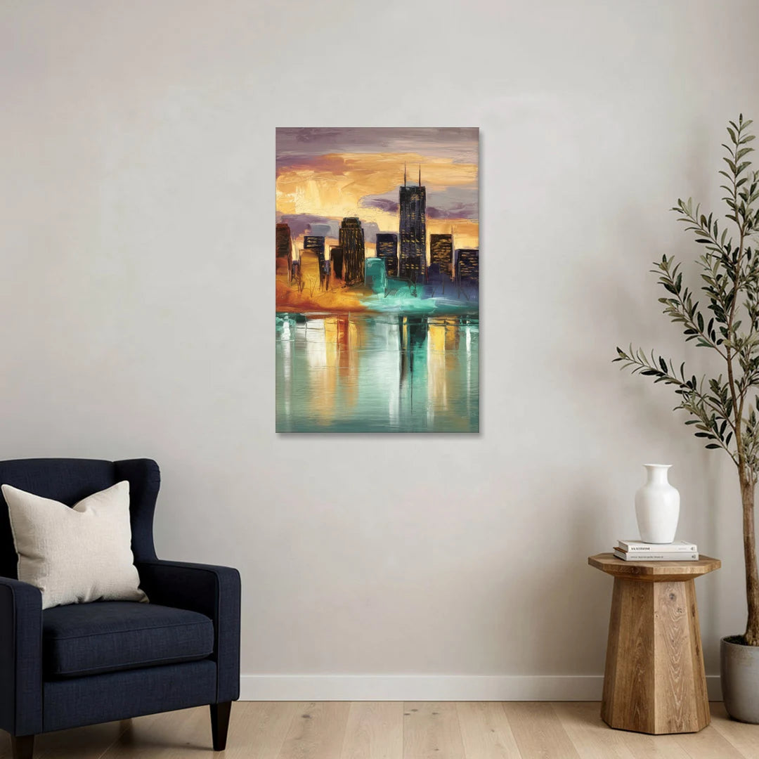 Grand Rapids Cityscape Reflections - Canvas Wall Art - Sofa - 24x36