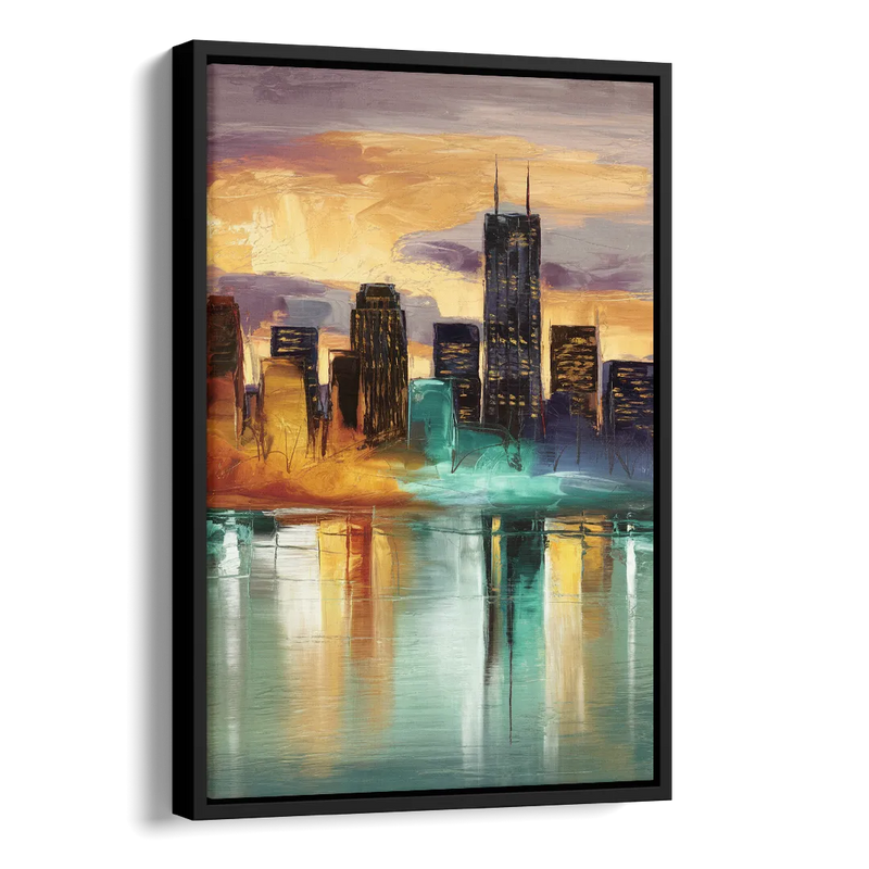 Grand Rapids Cityscape Reflections Side - Black Canvas Wall Art