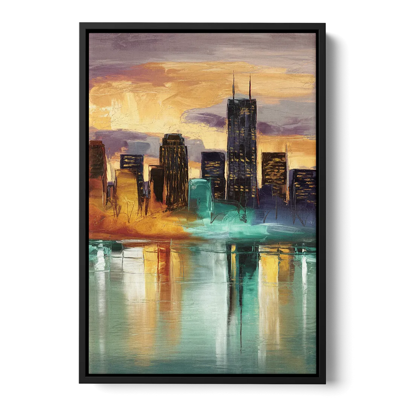 Grand Rapids Cityscape Reflections Front - Black Canvas Wall Art