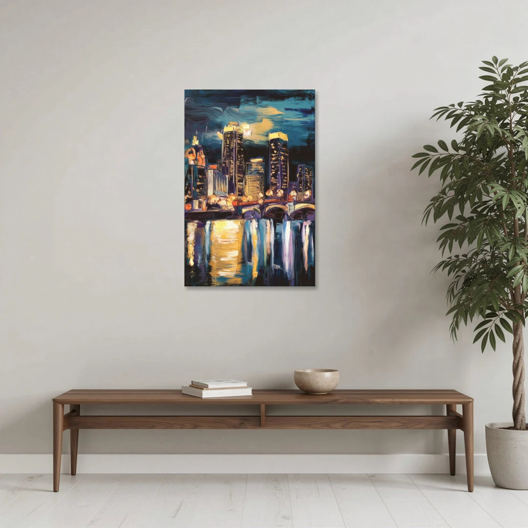 Grand Rapids Nighttime Skyline Glow - Canvas Wall Art - Coffee Table - 24x36