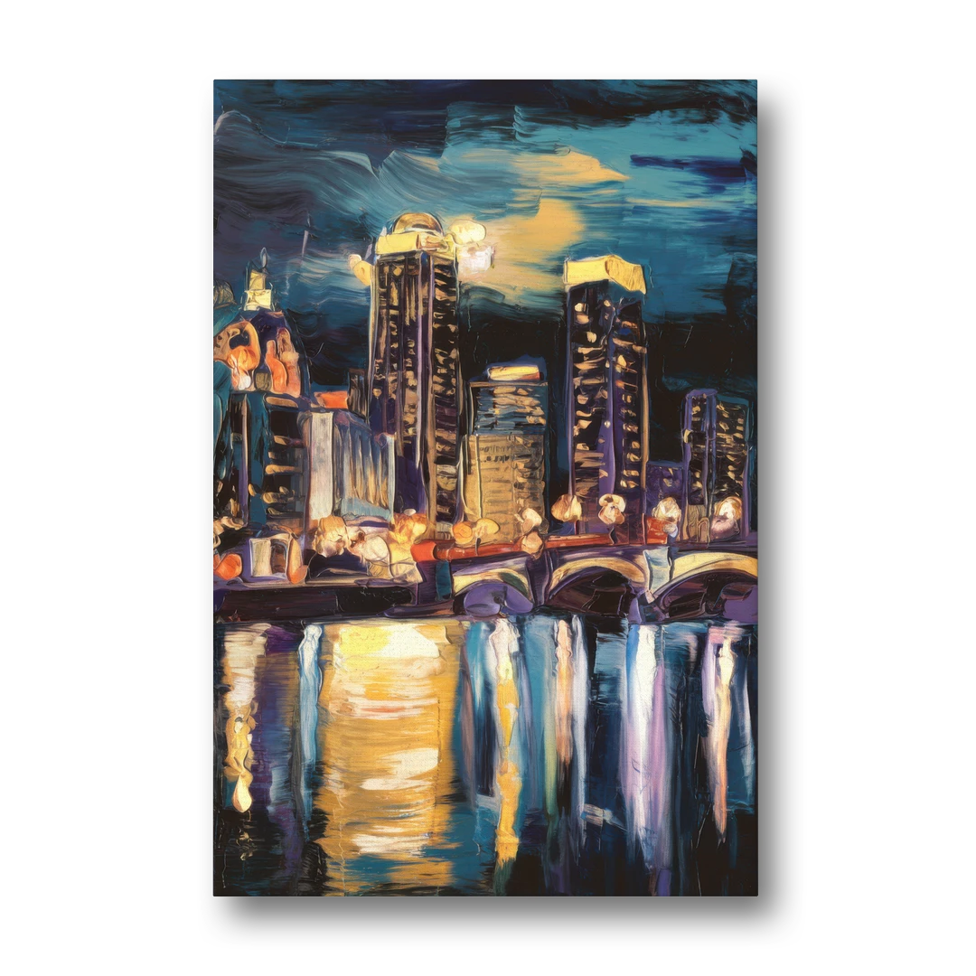 Grand Rapids Nighttime Skyline Glow - Canvas Wall Art - Front