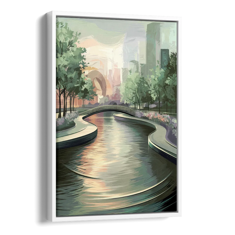 Grand Rapids Riverwalk Serenity Side - White Canvas Wall Art