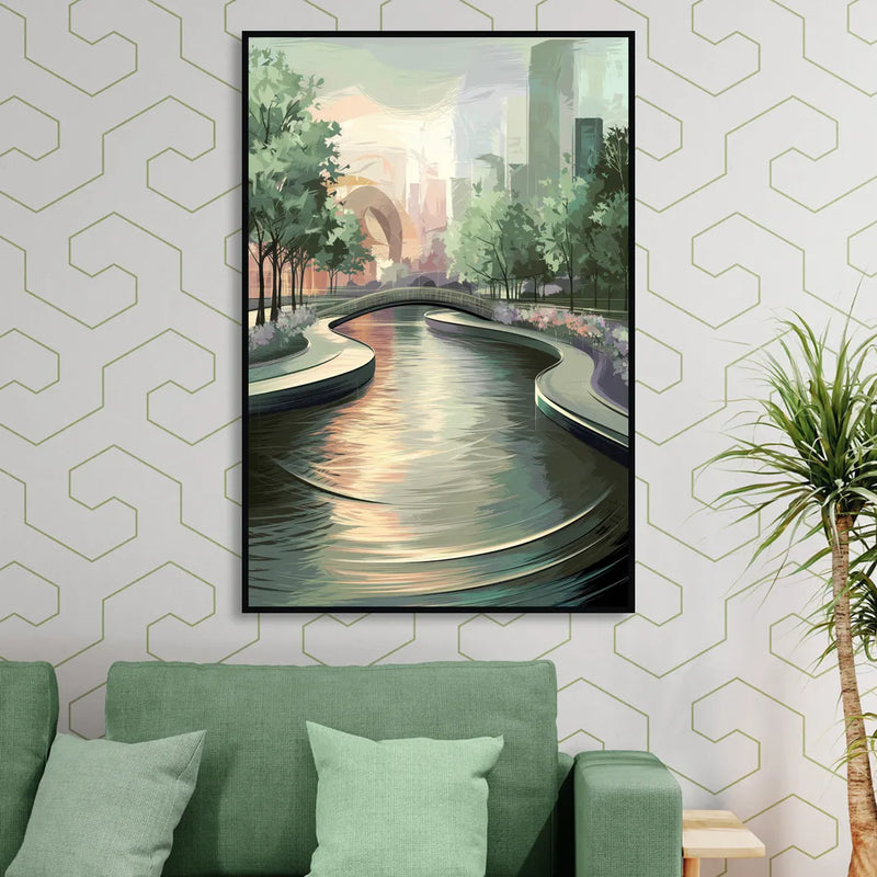Grand Rapids Riverwalk Serenity Living Room - Black Canvas Wall Art