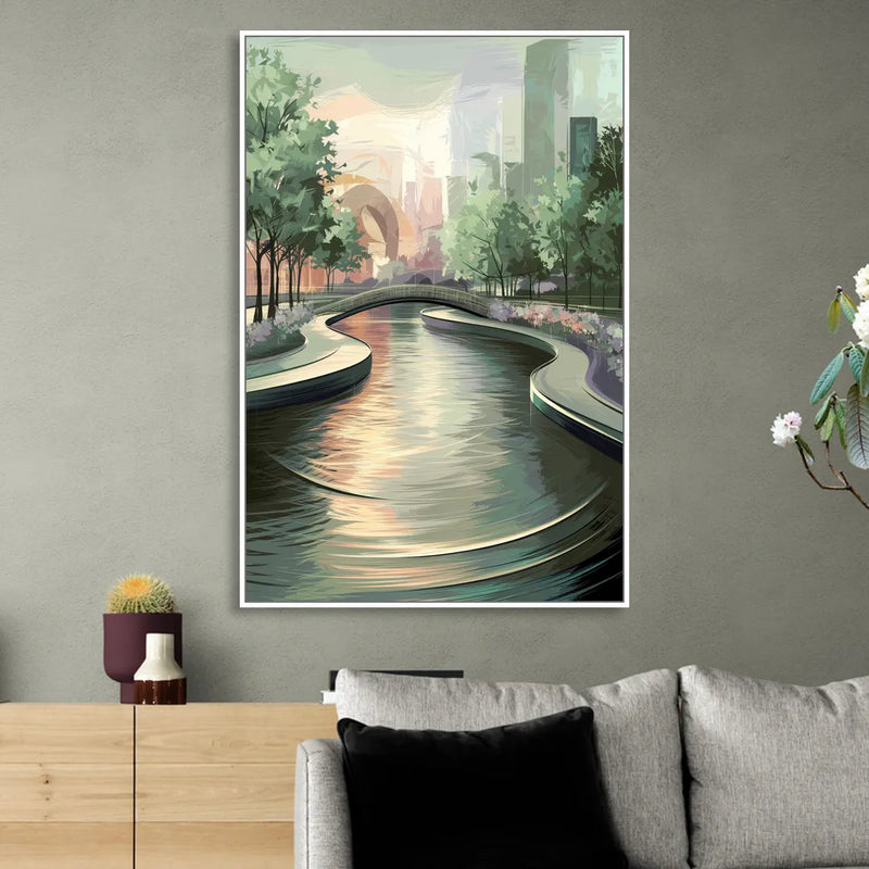 Grand Rapids Riverwalk Serenity Living Room - White Canvas Wall Art