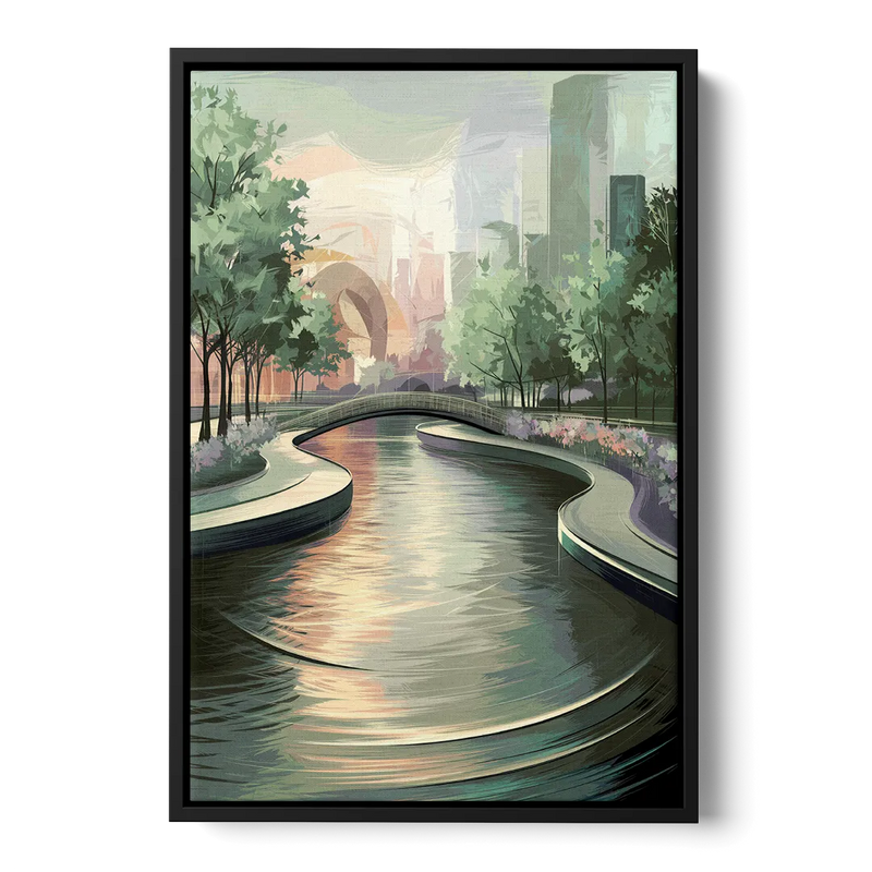 Grand Rapids Riverwalk Serenity Front - Black Canvas Wall Art