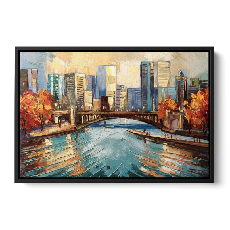 Grand Rapids Urban River Views Front - Black Canvas Wall Art