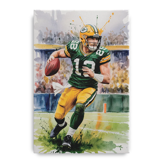 Green Bay Packers Expressive Watercolor Football Art - Canvas Wall Art