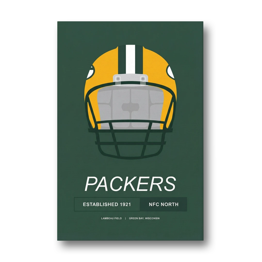 Green Bay Packers Helmet 1921 Illustration - Canvas Wall Art - Front