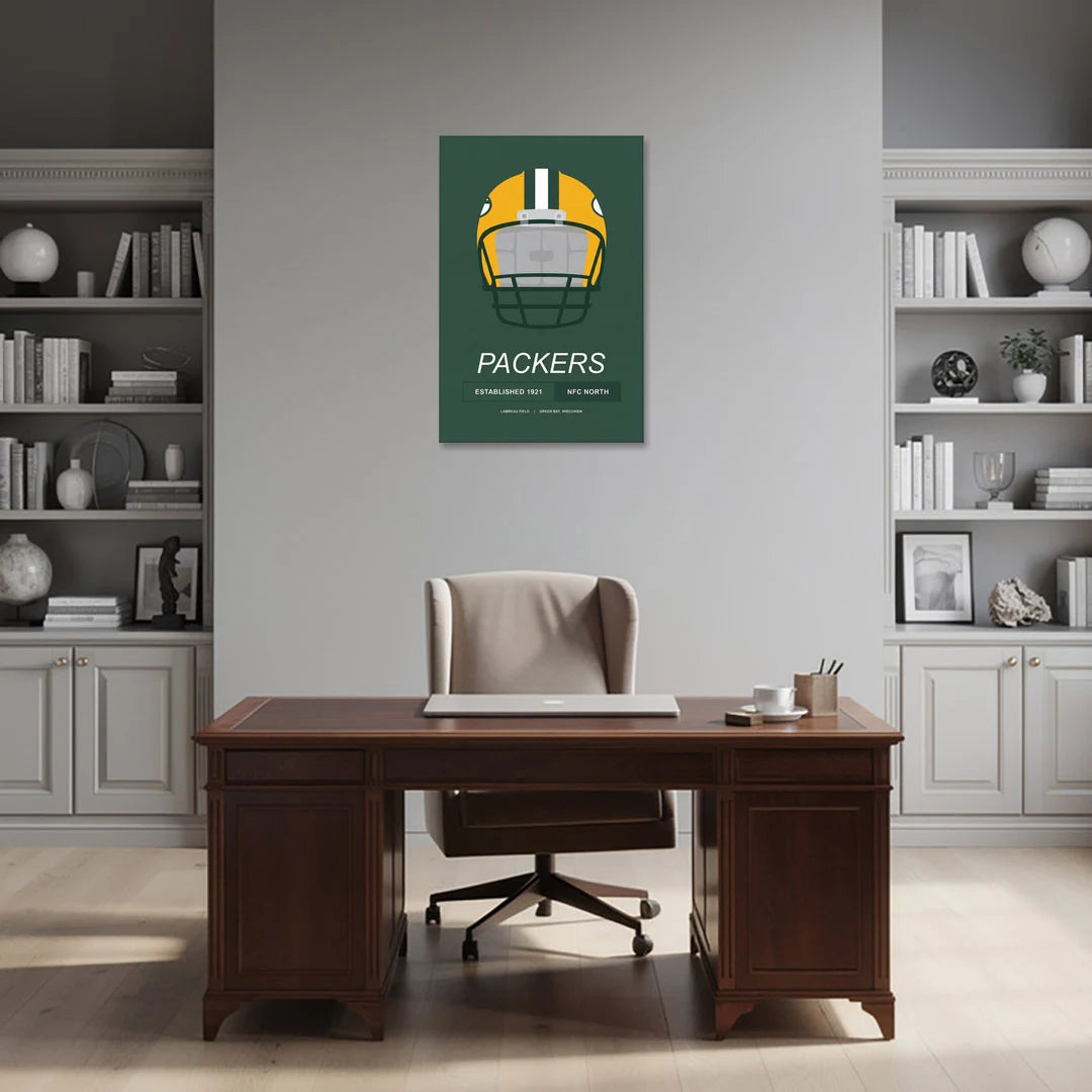 Green Bay Packers Helmet 1921 Illustration - Canvas Wall Art - Office - 24x36