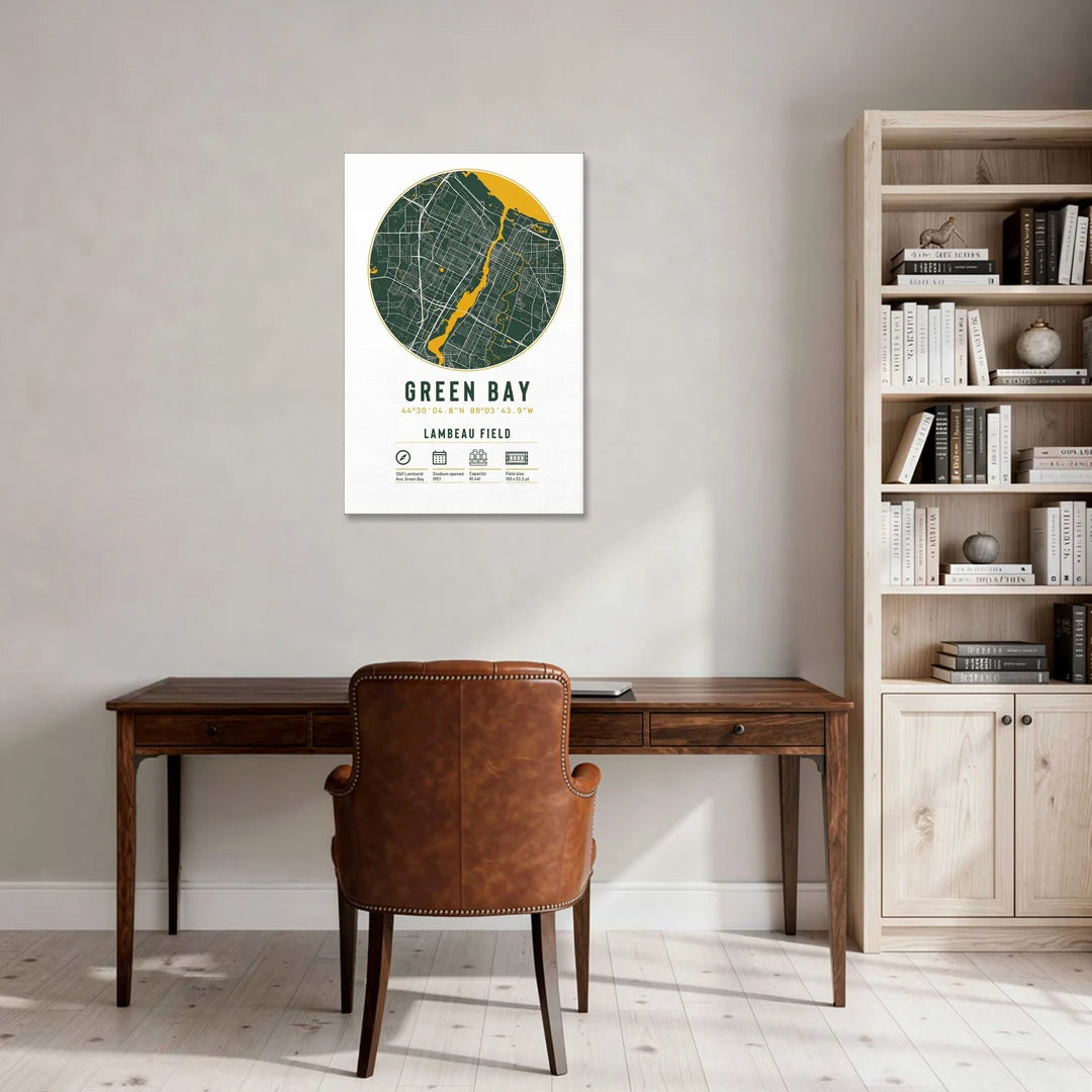 Green Bay Packers Lambeau Field Stadium Map - Canvas Wall Art - Office - 24x36