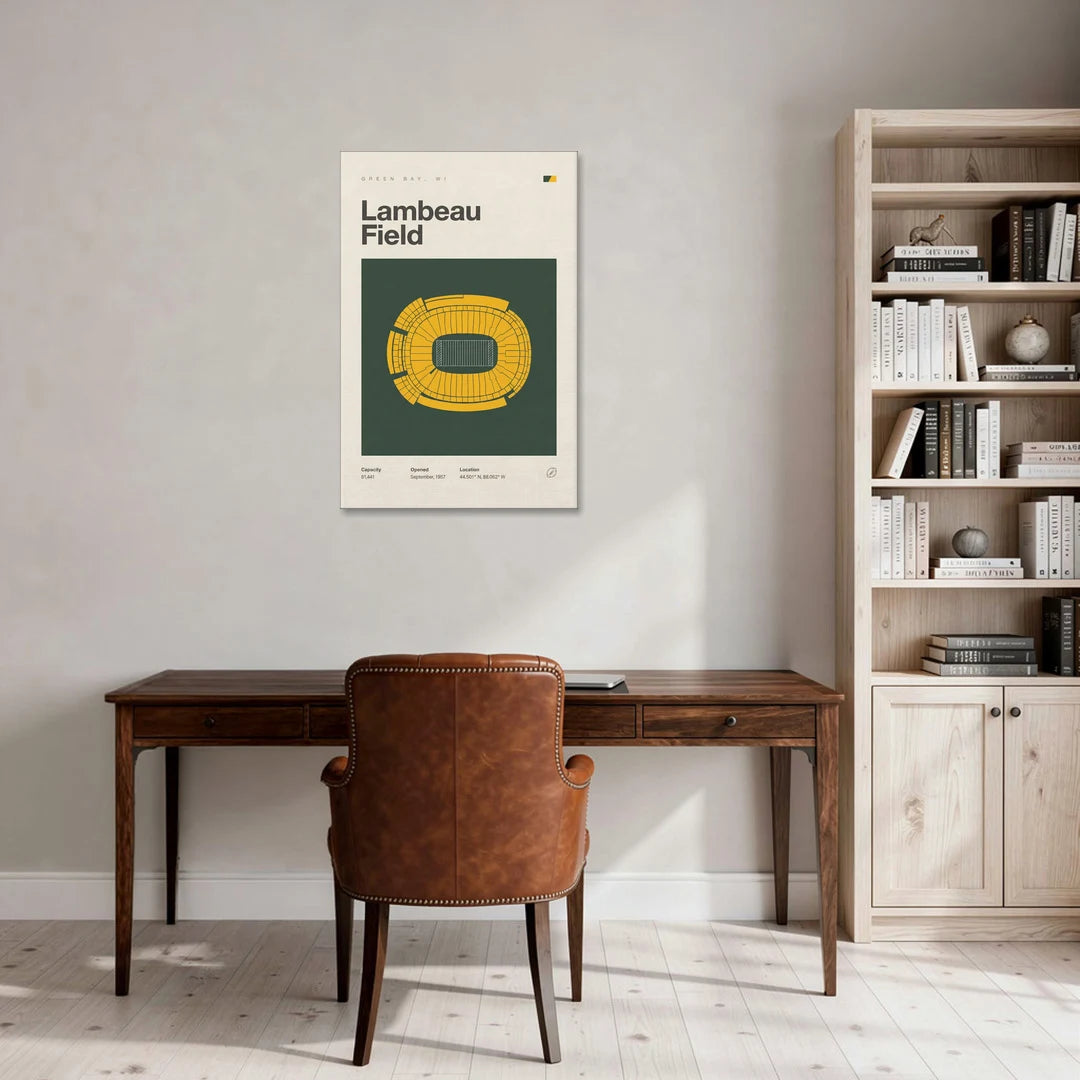 Green Bay Packers Lambeau Field Stadium Vintage - Canvas Wall Art - Office - 24x36