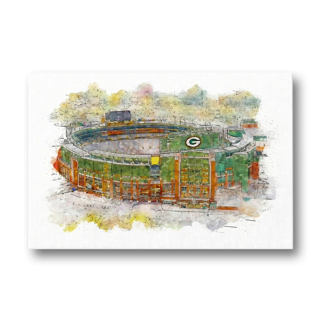 Green Bay Packers Lambeau Field Watercolor Stadium - Canvas Wall Art - Front