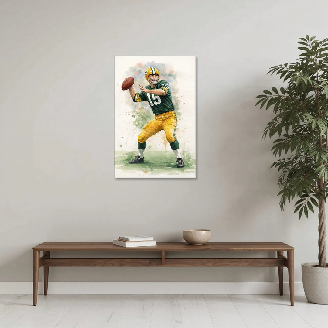 Green Bay Packers Watercolor - Bart Starr - Canvas Wall Art - Coffee Table - 24x36