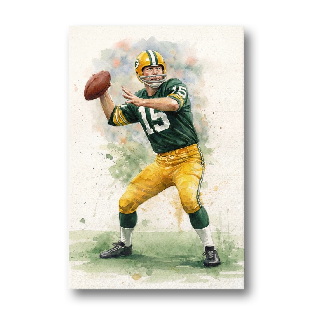 Green Bay Packers Watercolor - Bart Starr - Canvas Wall Art - Front