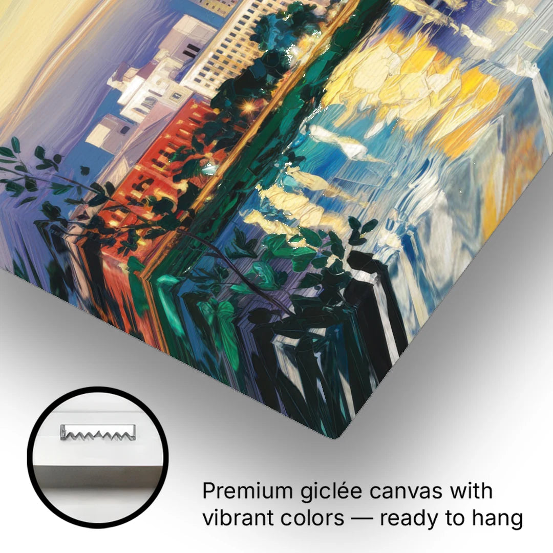 Greensboro Cityscape Panorama - Canvas Wall Art - Gallery Wrap Corner