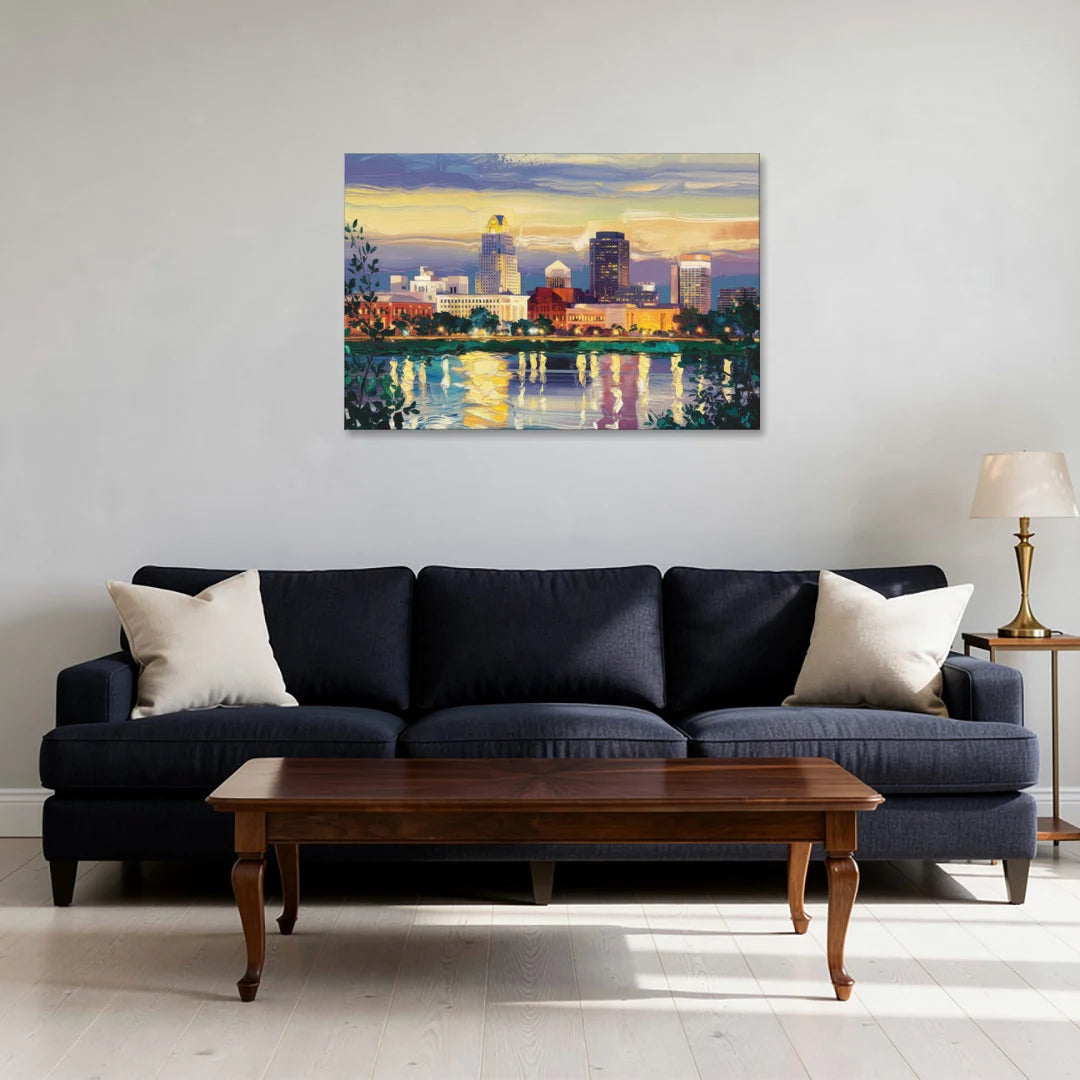 Greensboro Cityscape Panorama - Canvas Wall Art - Sofa - 36x24