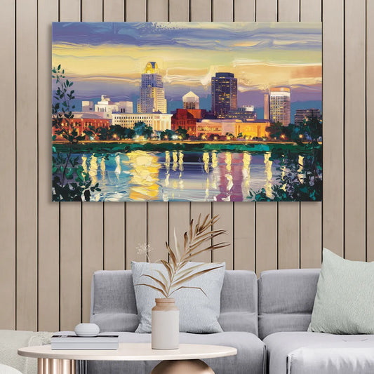 Greensboro Cityscape Panorama Living Room - Canvas Wall Art