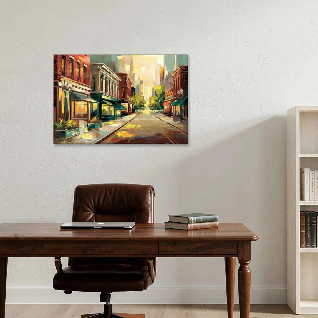 Greensboro Downtown Streetscape - Canvas Wall Art - Office - 36x24