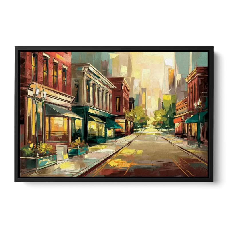 Greensboro Downtown Streetscape Front - Black Canvas Wall Art