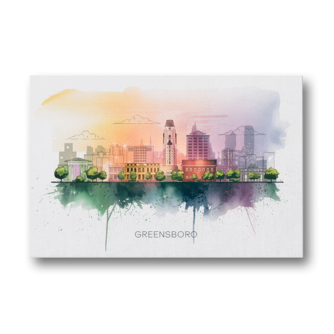 Greensboro Skyline Sunset - Canvas Wall Art - Front