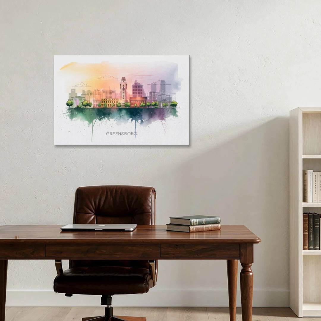 Greensboro Skyline Sunset - Canvas Wall Art - Office - 36x24