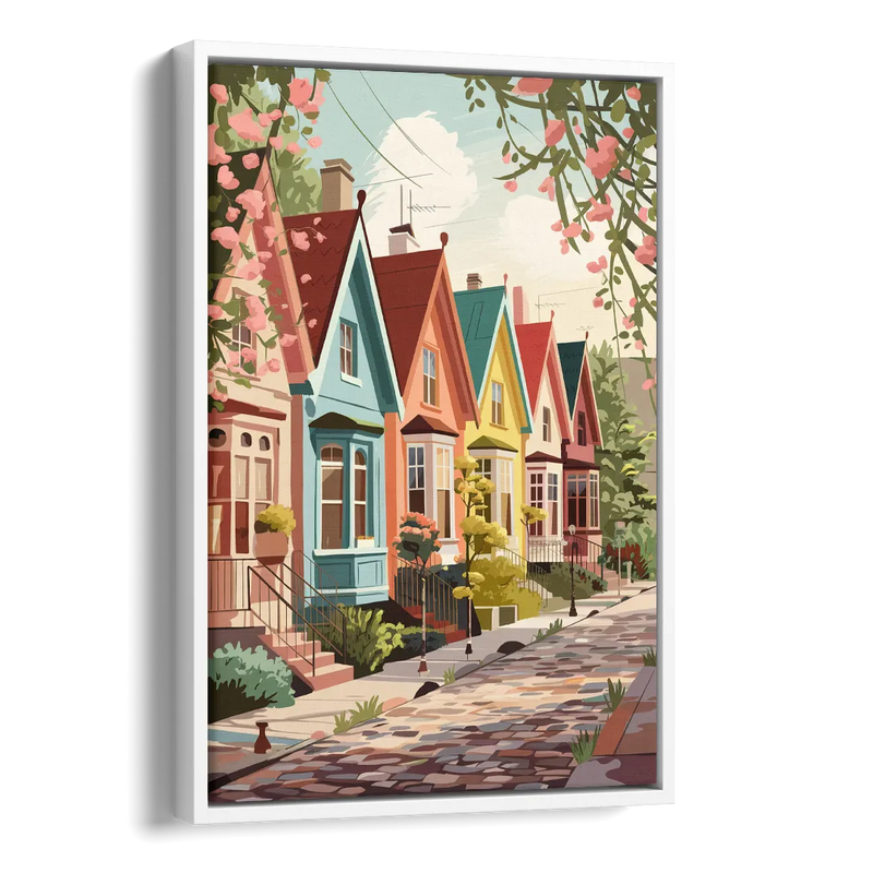 Greensboro Vibrant Neighborhoods Side - White Canvas Wall Art