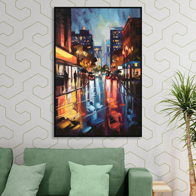 Greenville Night City Lights Living Room - Black Canvas Wall Art