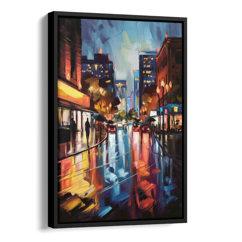Greenville Night City Lights Side - Black Canvas Wall Art
