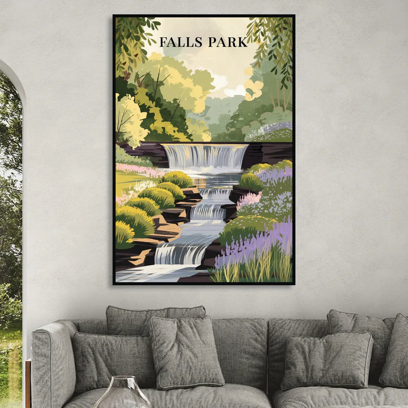 Greenville Scenic Falls Park Sitting Room - Black Canvas Wall Art