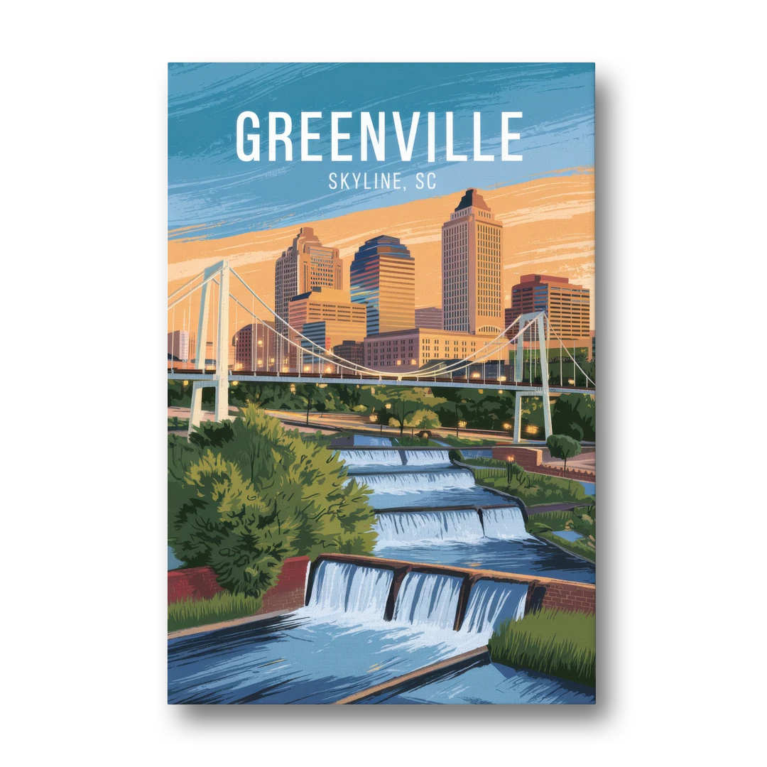 Greenville Skyline at Sunset - Canvas Wall Art - Front