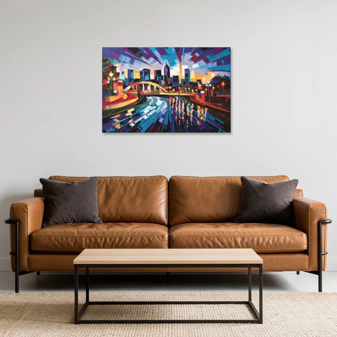 Greenville Vibrant Cityscape - Canvas Wall Art - Sofa - 36x24