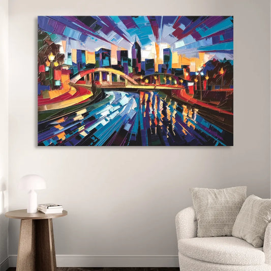Greenville Vibrant Cityscape Living Room - Canvas Wall Art