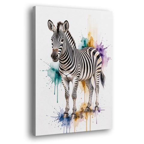 Grevy's Zebra in Watercolor Splashes - Canvas Wall Art