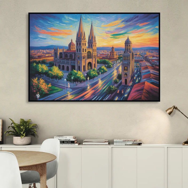 Guadalajara Cathedral Sitting Room - Black Canvas Wall Art