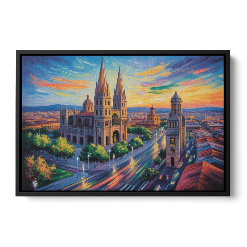 Guadalajara Cathedral Front - Black Canvas Wall Art