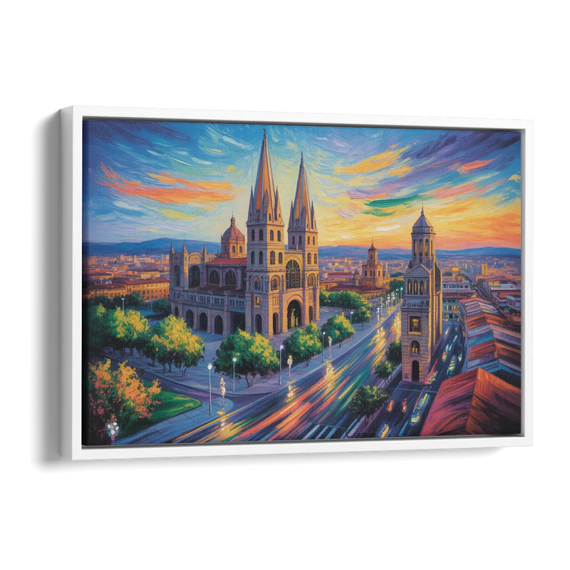 Guadalajara Cathedral Side - White Canvas Wall Art