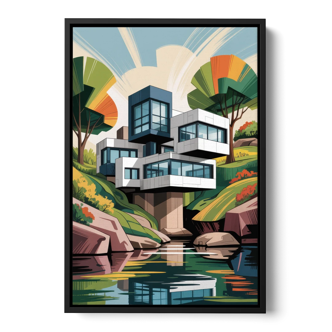 Habitat 67 Architecture - Black Framed Canvas Wall Art - Front