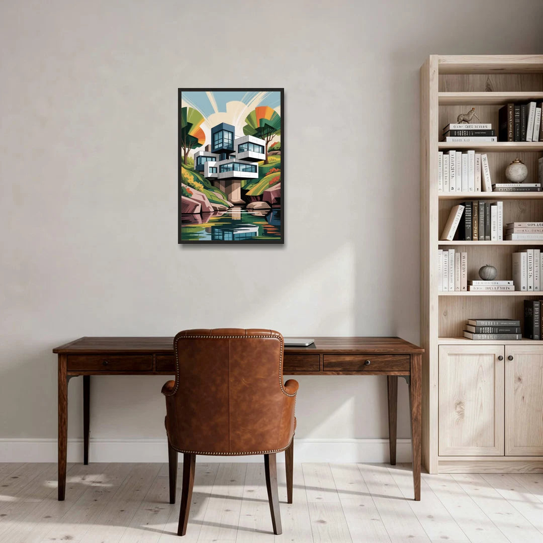 Habitat 67 Architecture - Black Framed Canvas Wall Art - Office - 20x30