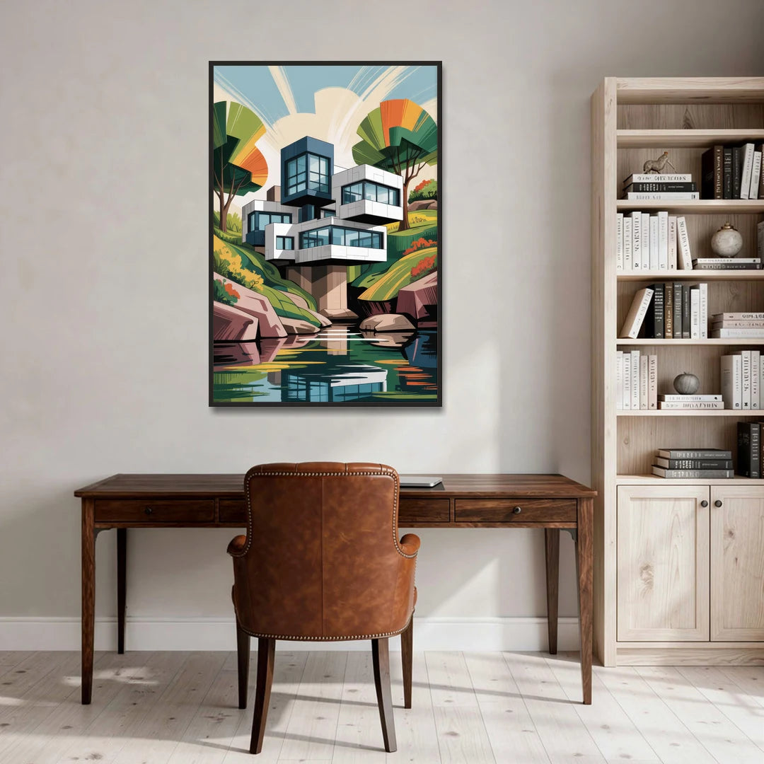 Habitat 67 Architecture - Black Framed Canvas Wall Art - Office - 32x48