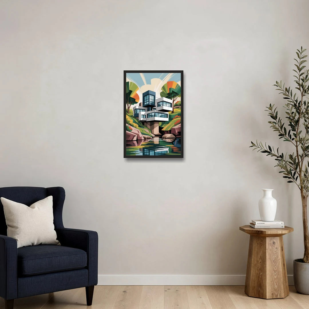 Habitat 67 Architecture - Black Framed Canvas Wall Art - Sofa - 16x24