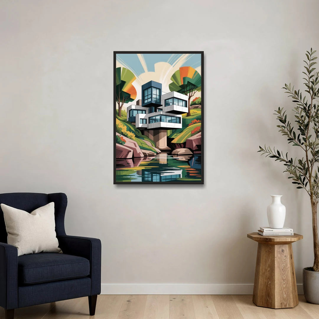 Habitat 67 Architecture - Black Framed Canvas Wall Art - Sofa - 24x36