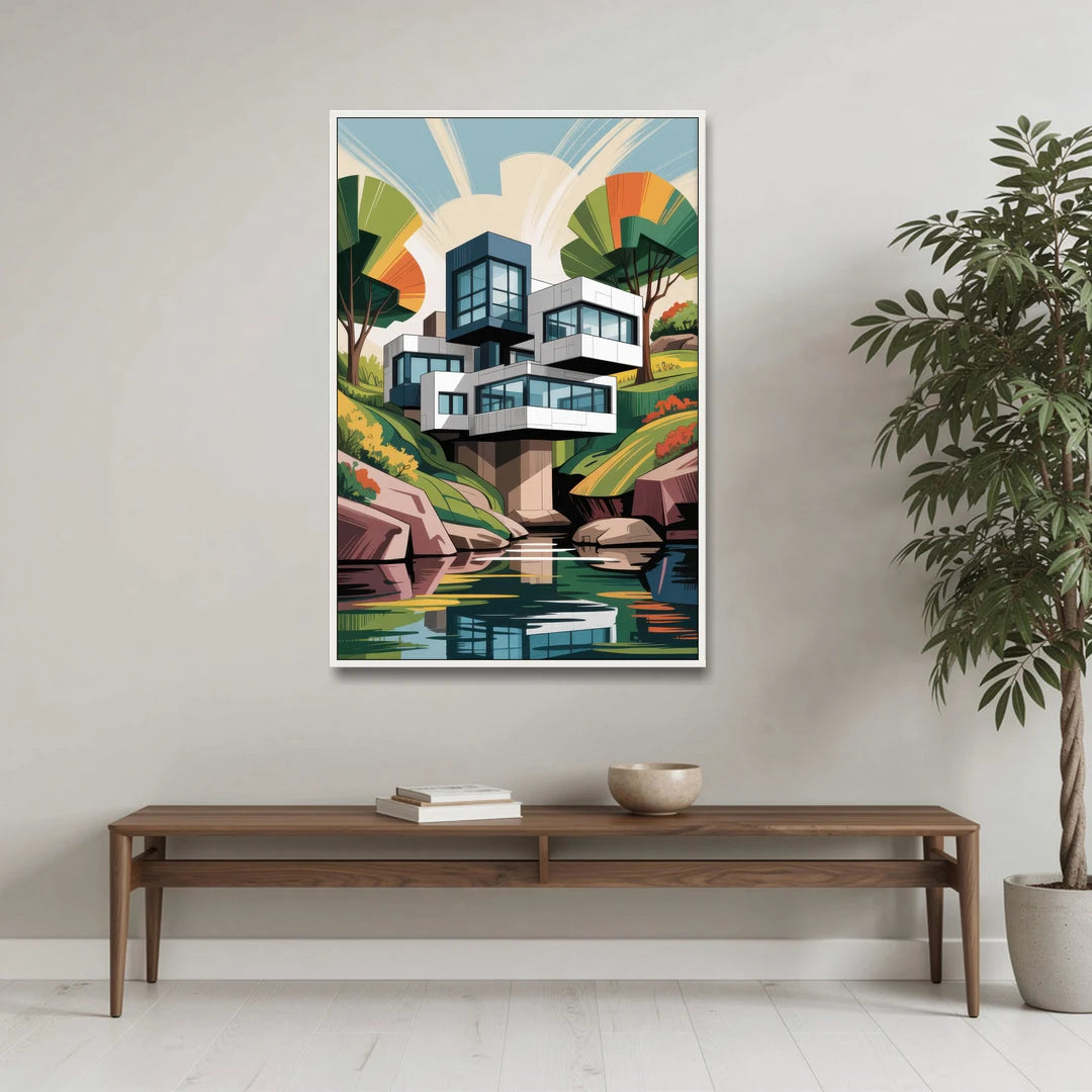 Habitat 67 Architecture - White Framed Canvas Wall Art - Coffee Table - 32x48
