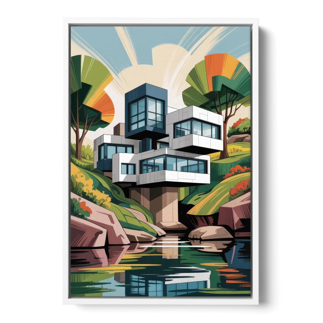 Habitat 67 Architecture - White Framed Canvas Wall Art - Front