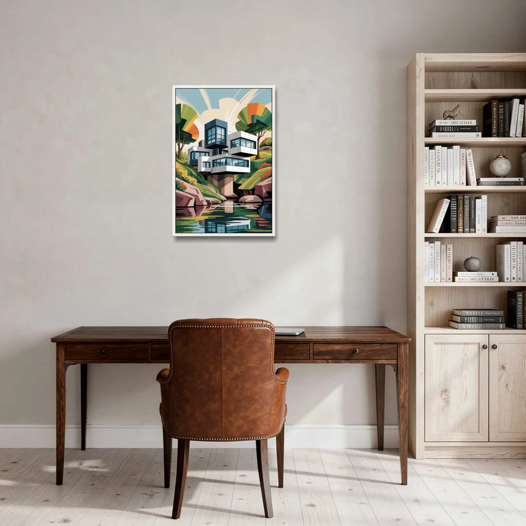 Habitat 67 Architecture - White Framed Canvas Wall Art - Office - 20x30