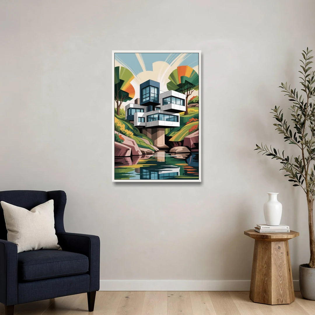 Habitat 67 Architecture - White Framed Canvas Wall Art - Sofa - 24x36